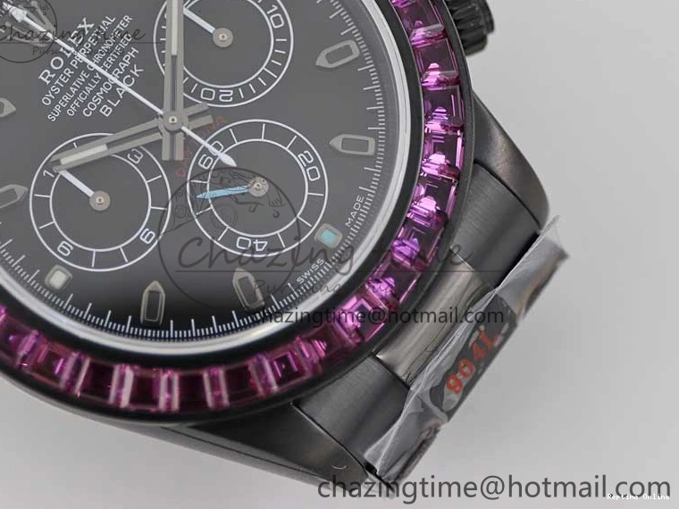 0223 Daytona All Black PVD TWF Best Edition Purple Diamonds Bezel Black Dial on PVD Bracelet SA Lightweight 2446